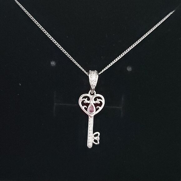 925 Sterling Silver Key Necklace - Picture 10 of 11